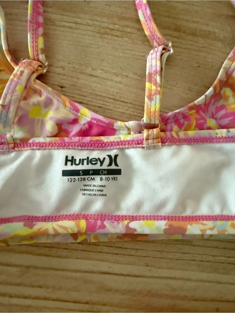 Hurley Pink Yellow Floral Girls Swim Top